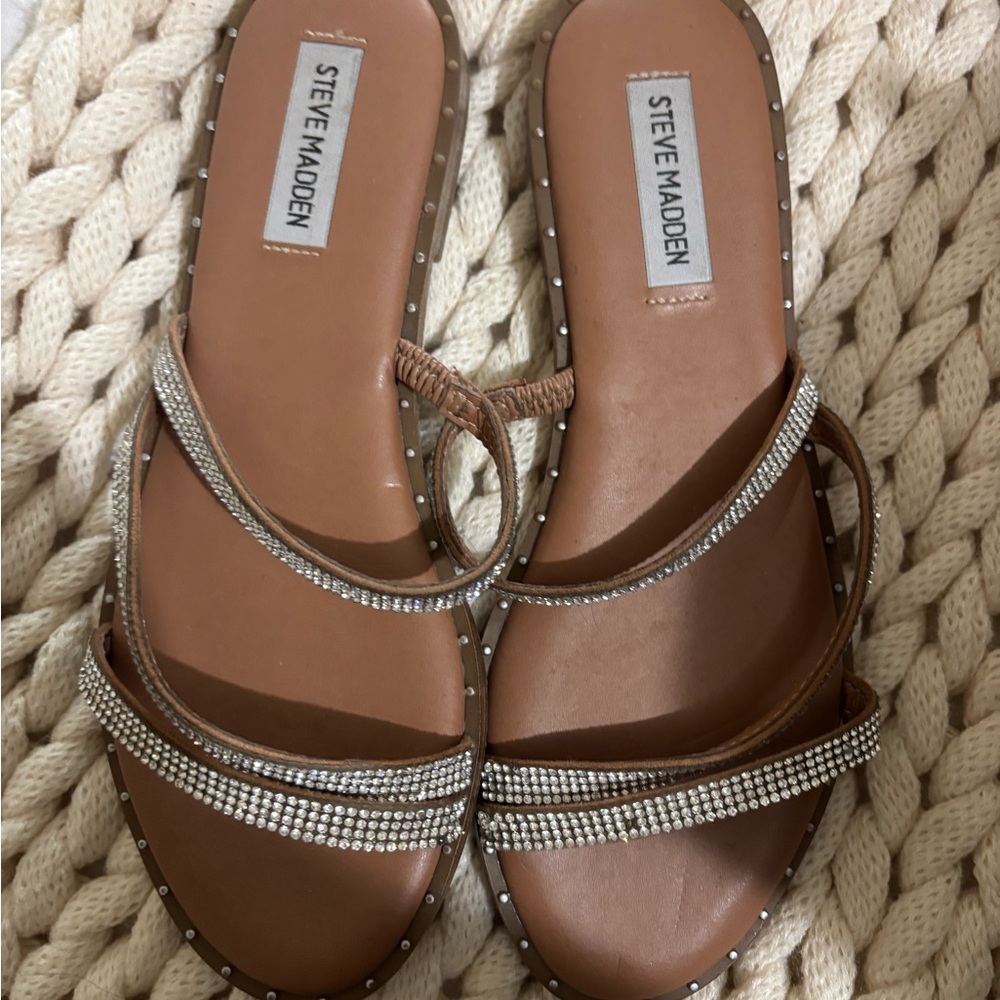 Steve Madden Tan Sandals with Rhinestone Accents